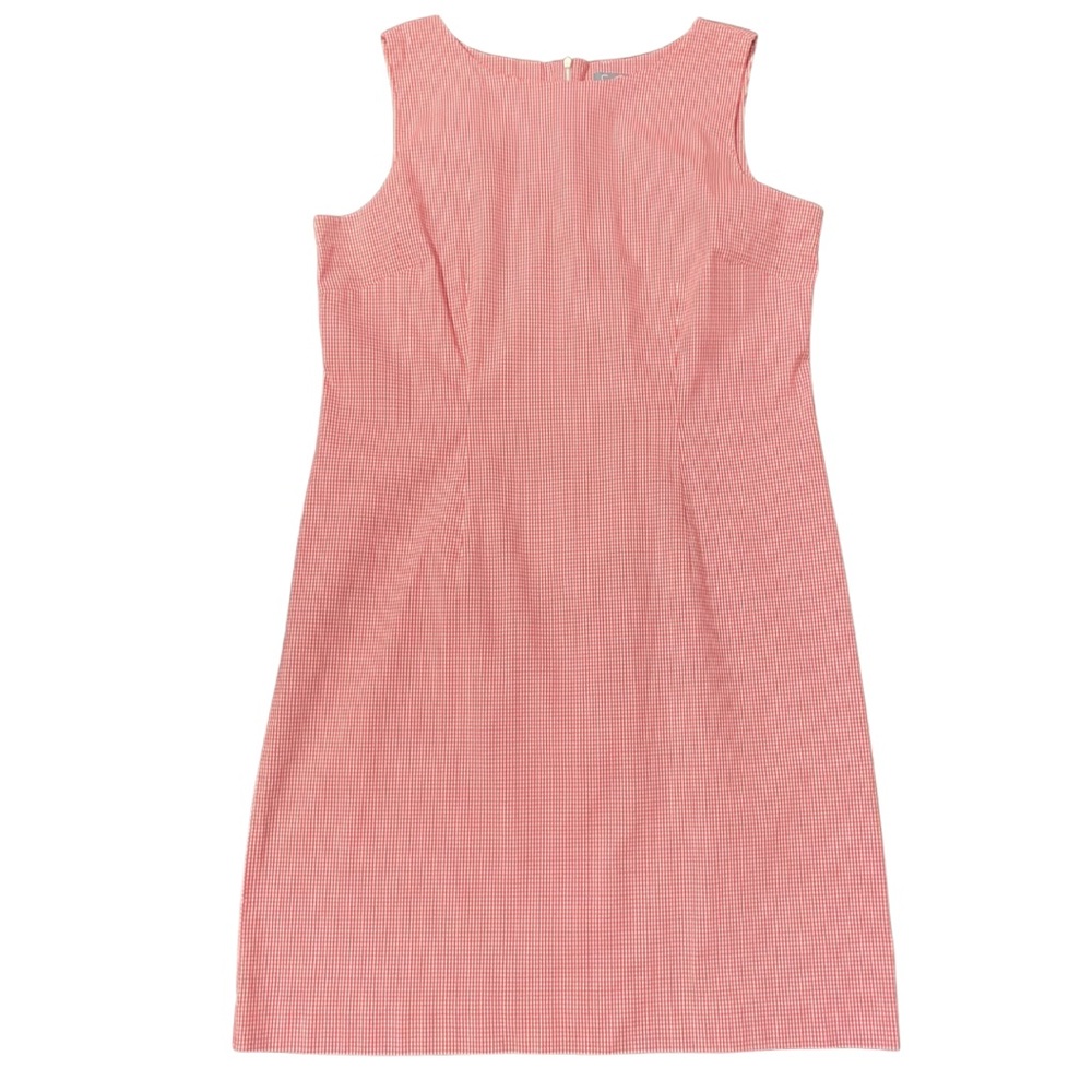 Emma James Women’s Sleeveless Shift Dress Micro Gingham Check Plus 16 Coral Pink